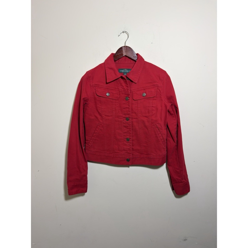 Lauren Jeans Co. Ralph Lauren Red Denim Trucker Jacket Women's Size Small